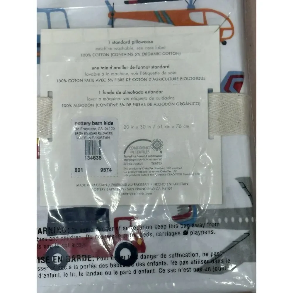 Pottery Barn Kids Brody Standard Pillow Case Transportation Vehicles Cotton